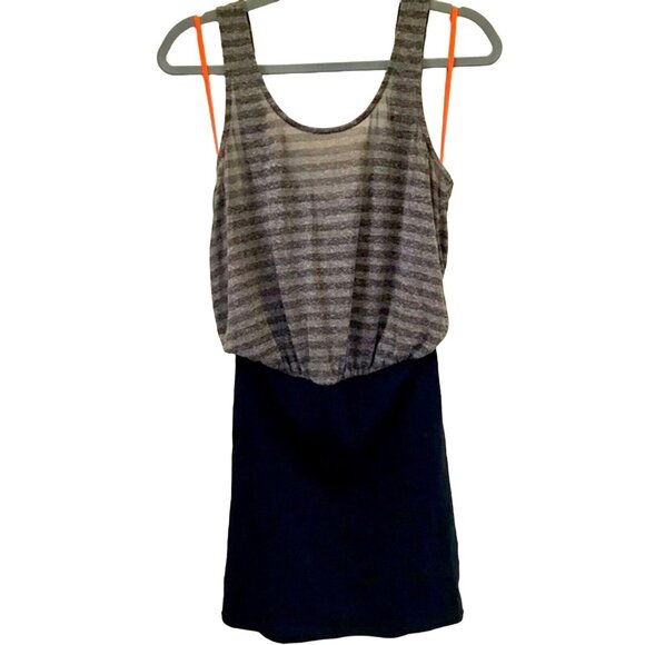 Free People Beach Scoop-Back Striped Sheer Blouson Tank Black Mini Dress Size S - Picture 1 of 9